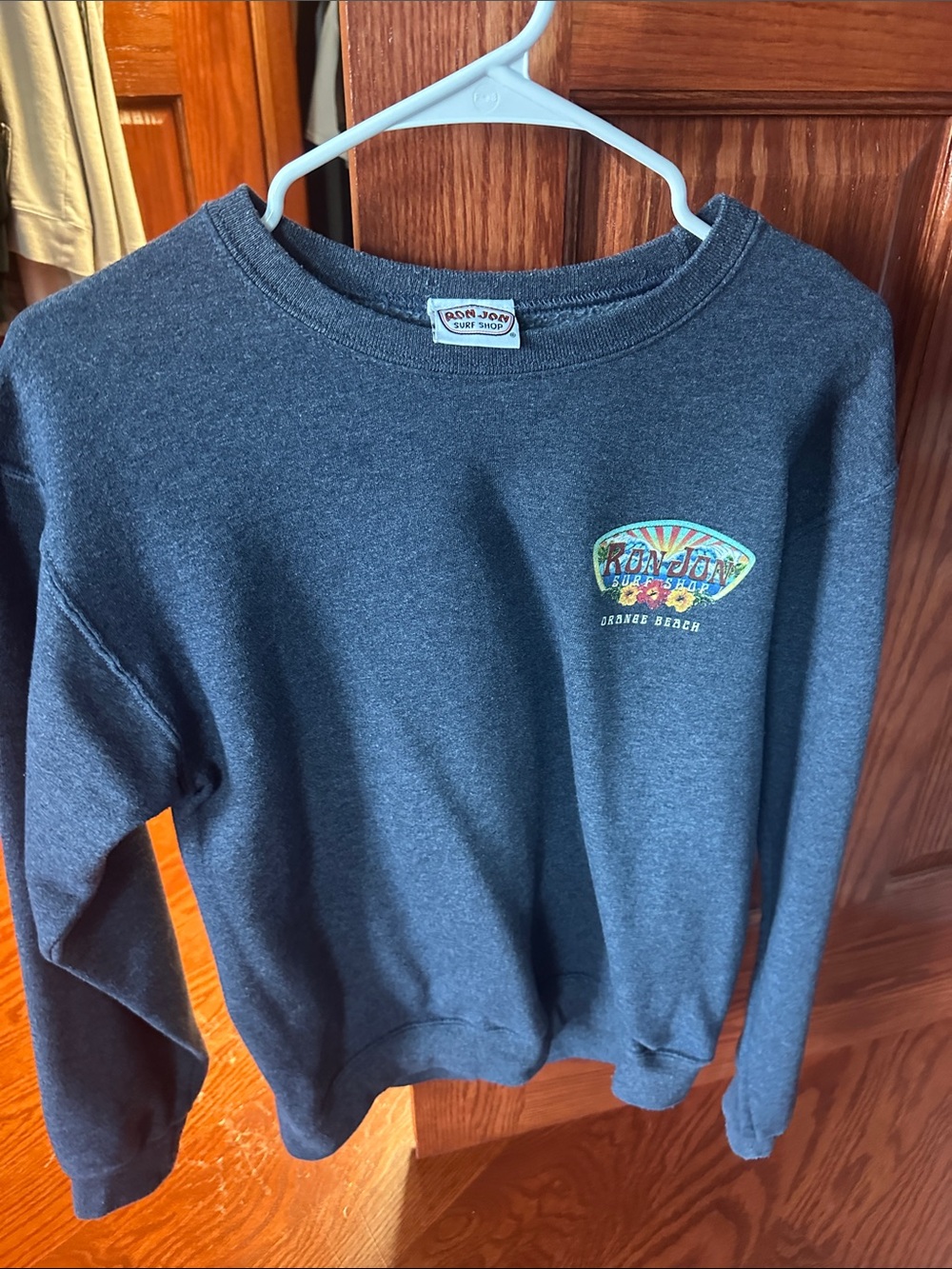 Ron Jon Dark Heather Gray Crewneck with Colorful Surf Logo